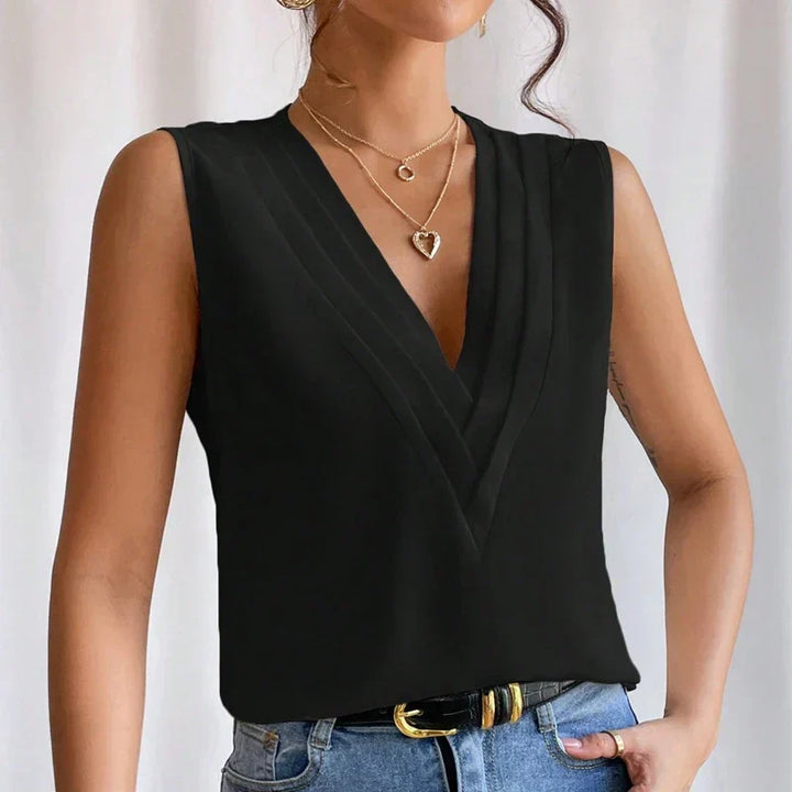 Mary | Dames blouse met V-hals en mouwloos ontwerp