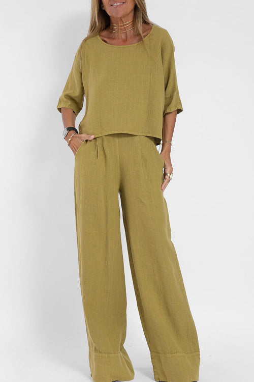 Giana | Dames tweedelige-set met cropped-top wijde-pijpen