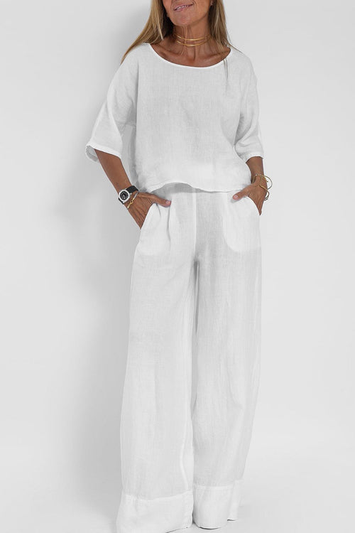 Giana | Dames tweedelige-set met cropped-top wijde-pijpen