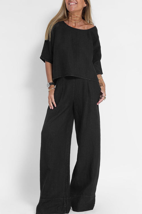 Giana | Dames tweedelige-set met cropped-top wijde-pijpen