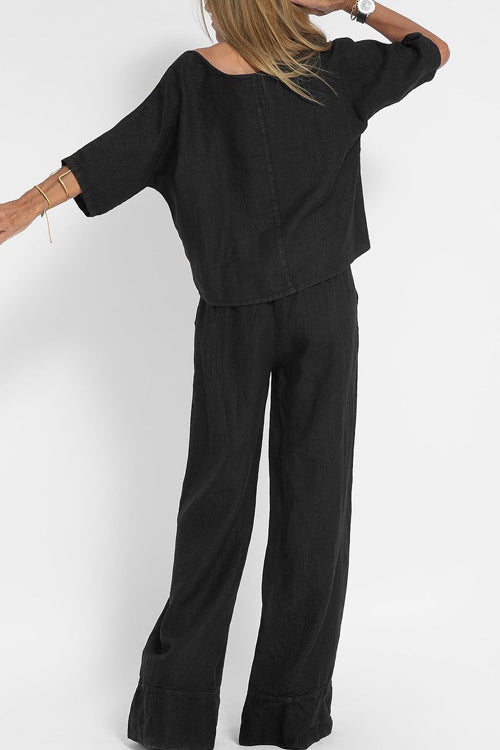 Giana | Dames tweedelige-set met cropped-top wijde-pijpen