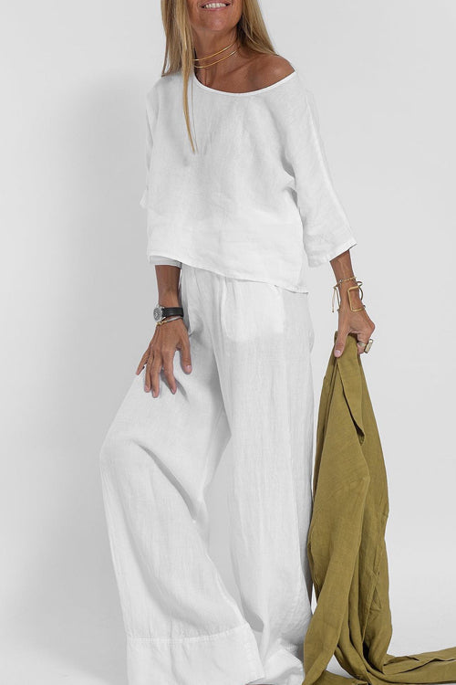 Giana | Dames tweedelige-set met cropped-top wijde-pijpen