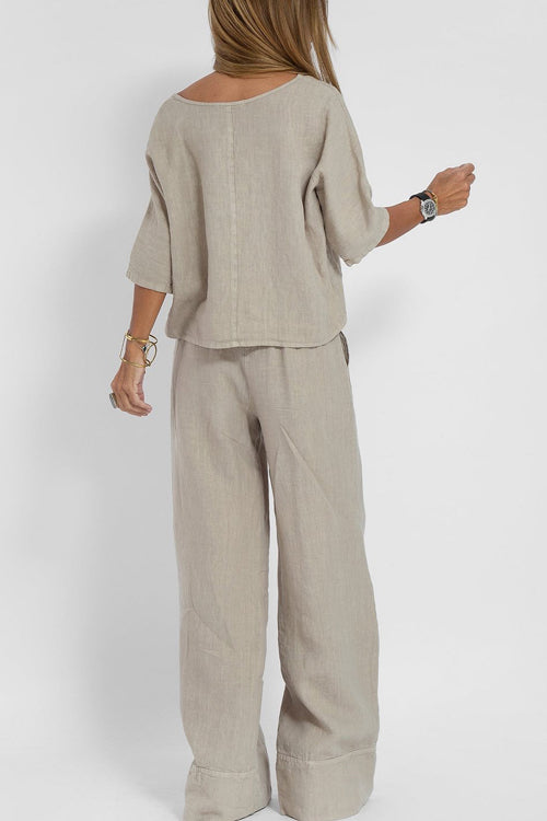 Giana | Dames tweedelige-set met cropped-top wijde-pijpen