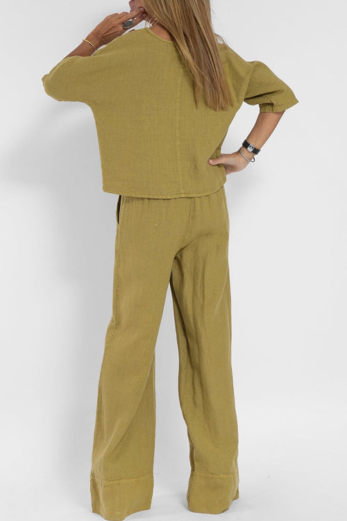 Giana | Dames tweedelige-set met cropped-top wijde-pijpen