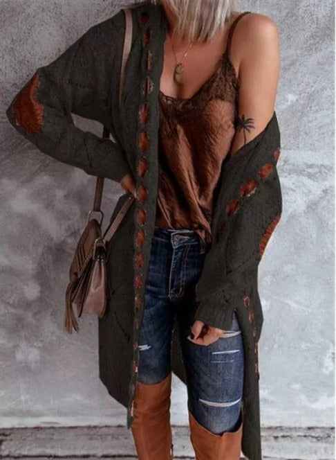 Ailani | Dames lang vest met capuchon en elleboogpatches