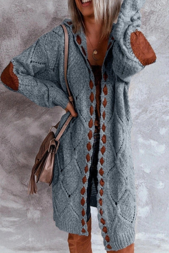 Ailani | Dames lang vest met capuchon en elleboogpatches