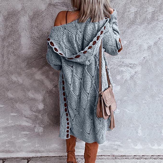 Ailani | Dames lang vest met capuchon en elleboogpatches
