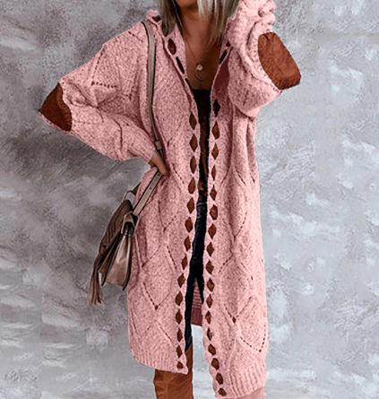 Ailani | Dames lang vest met capuchon en elleboogpatches