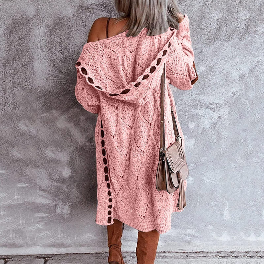 Ailani | Dames lang vest met capuchon en elleboogpatches