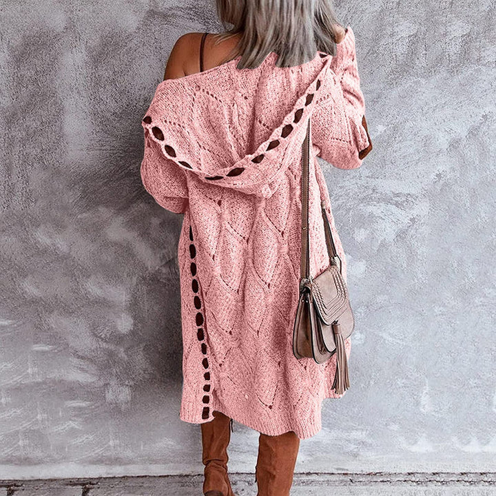 Ailani | Dames lang vest met capuchon en elleboogpatches