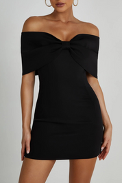 Eliana | Off-Shoulder Mini Jurk - Zwart, Chic Design met Strik, Elegant