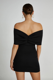 Eliana | Off-Shoulder Mini Jurk - Zwart, Chic Design met Strik, Elegant
