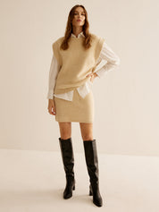 Angelou | Tweedelige Klassieke Set Dames - Gebreide Stretch Rok en Kapmouw