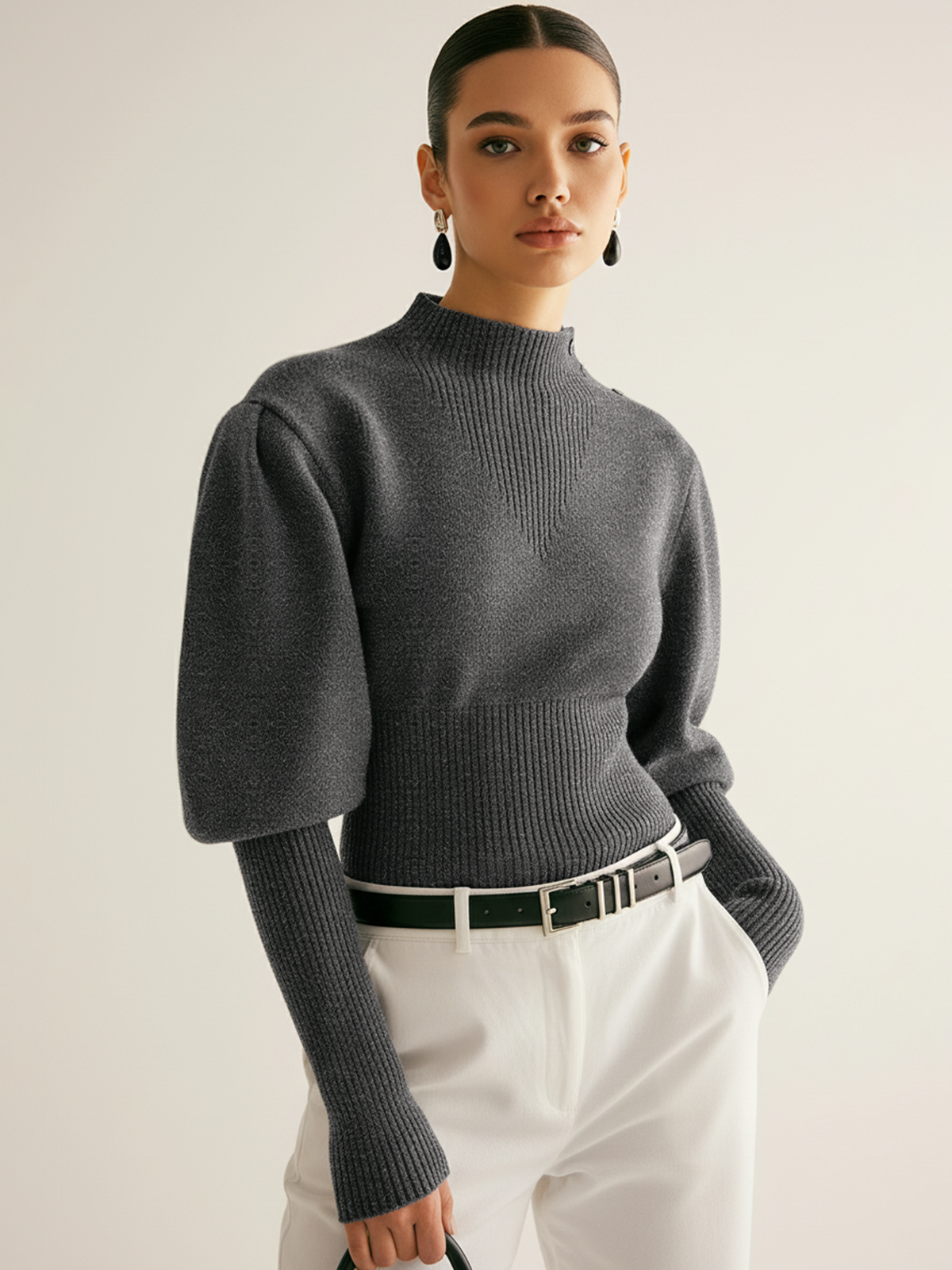 Myka | Dames Trui met Pofmouwen - Cropped Model, Comfortabele Gebreide Stijl