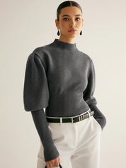 Myka | Dames Trui met Pofmouwen - Cropped Model, Comfortabele Gebreide Stijl