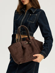 Julie | Shopper met Leren Handvatten en Goudkleurige Sluiting – Compacte Dames Tas