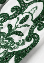 Amalia | Lange Katoenen Zomerjurk met Open Rug – Wit-Groen