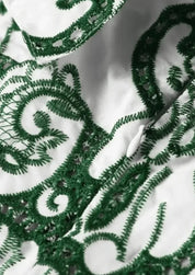 Amalia | Lange Katoenen Zomerjurk met Open Rug – Wit-Groen