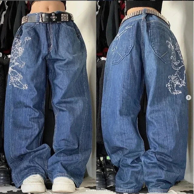 Ella | Retro Baggy Cargo Jeans met Zakken