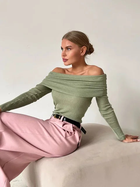 Aisha | Dames top met off-shoulder halslijn lange mouwen