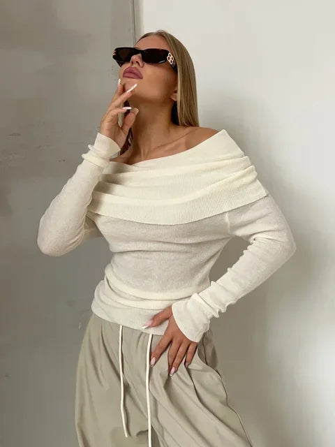 Aisha | Dames top met off-shoulder halslijn lange mouwen