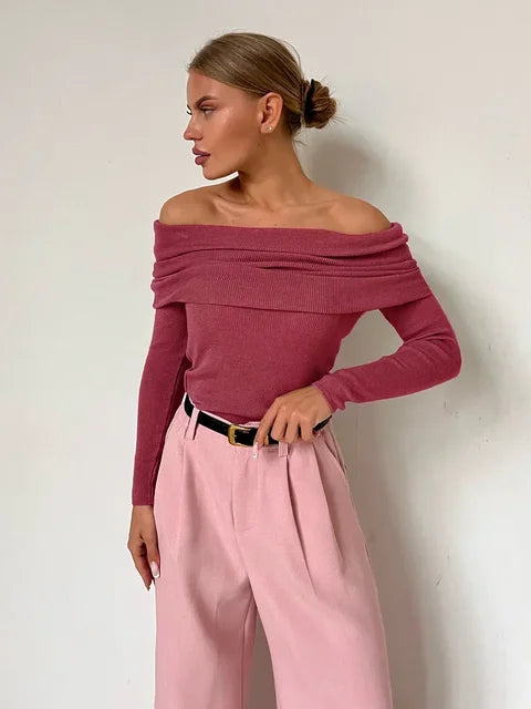 Aisha | Dames top met off-shoulder halslijn lange mouwen