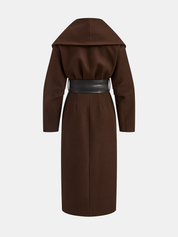 Odette | Lange Tweed Jas Winter - Oversized Kraag en Brede Riem