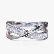 Tessa | X-vormige Kruisring Dames - Sprankelende Zirkonia Stenen, Goud/Zilver