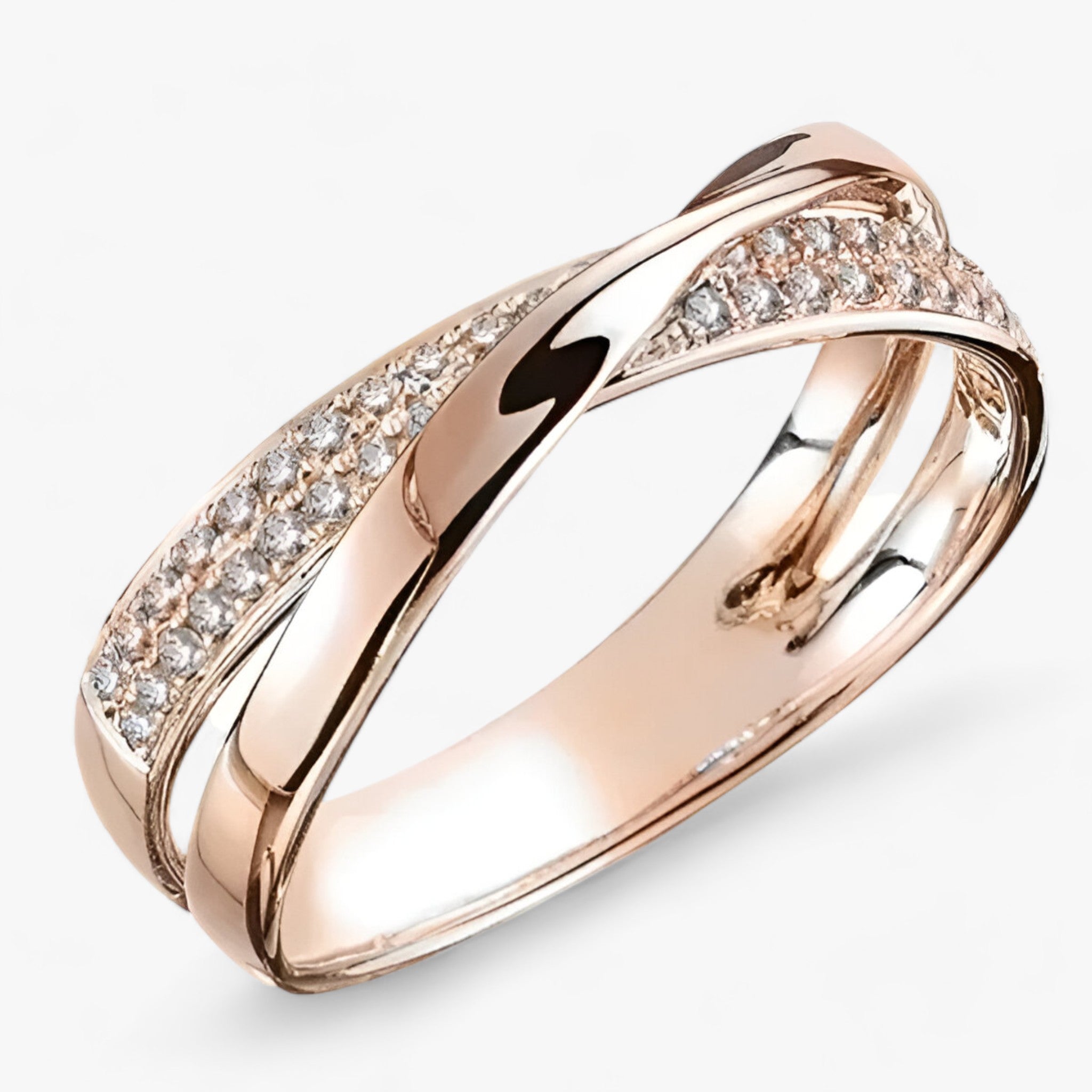 Tessa | X-vormige Kruisring Dames - Sprankelende Zirkonia Stenen, Goud/Zilver