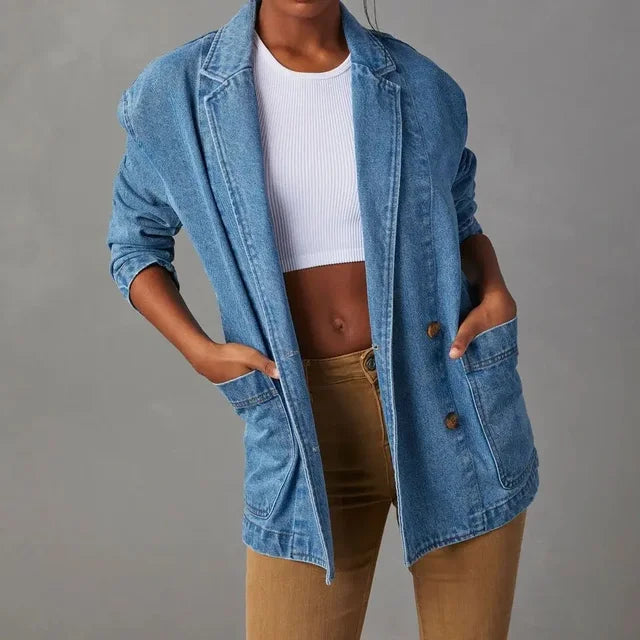 Mya | Dames denim blazerjas met knoopsluiting en zakken