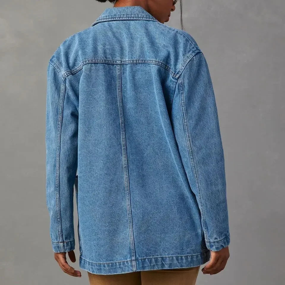 Mya | Dames denim blazerjas met knoopsluiting en zakken