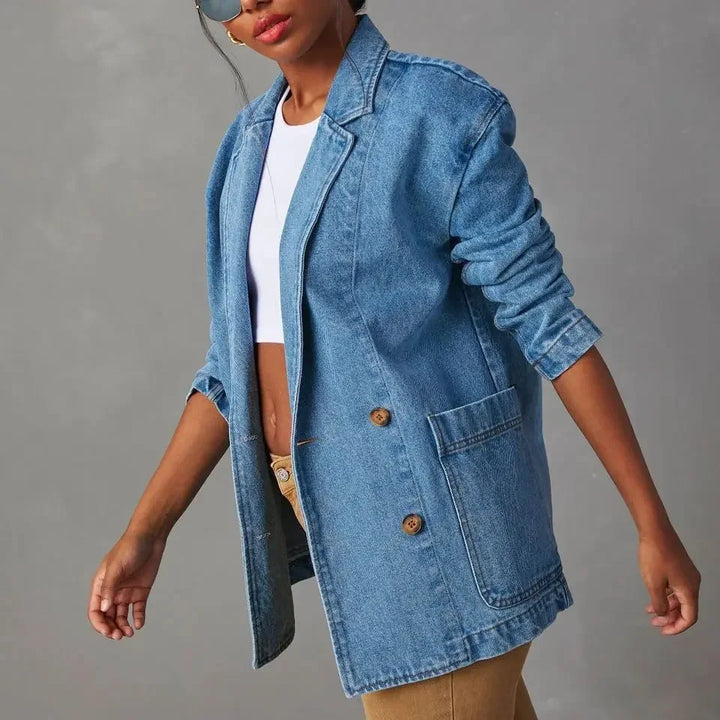 Mya | Dames denim blazerjas met knoopsluiting en zakken