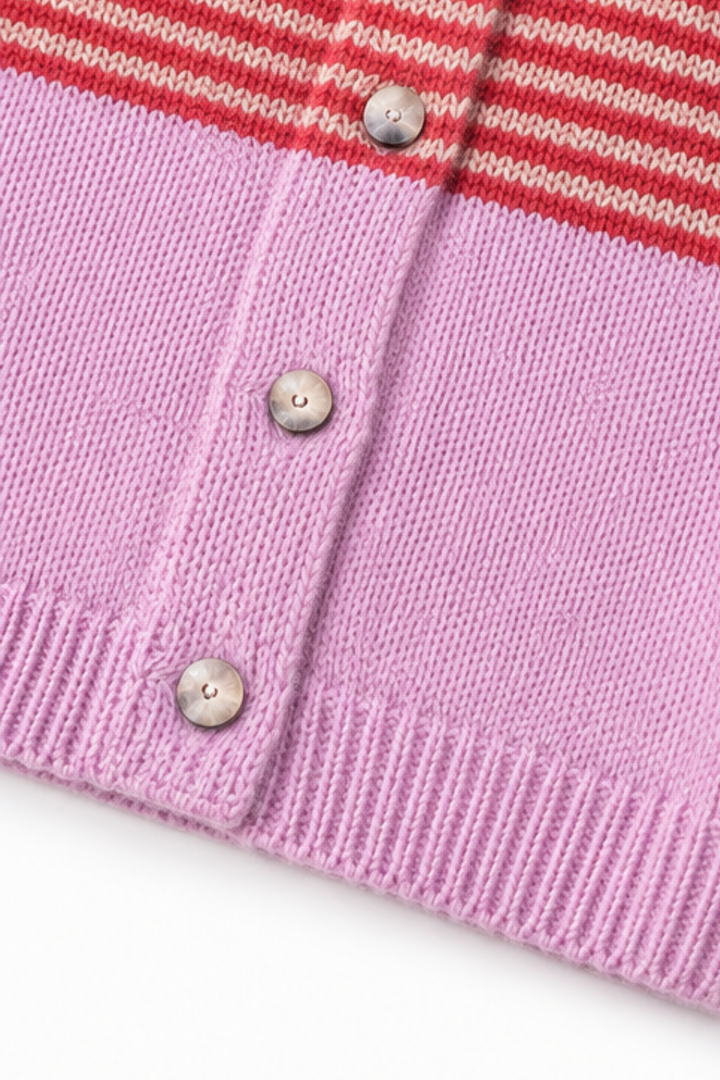 Warmweave – Kleur-Block Gestreepte Open-Front Gebreide Cardigan