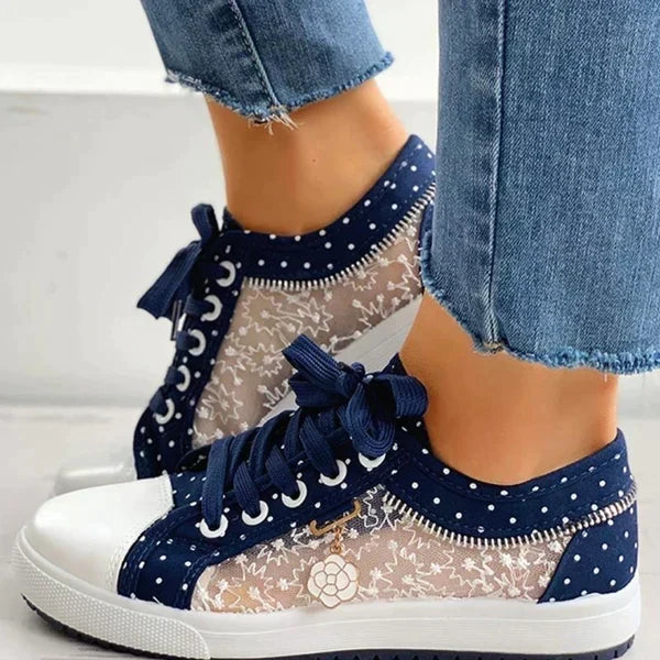 Dames Bloemen Mesh Veterschoenen Casual Comfort Wandelschoenen