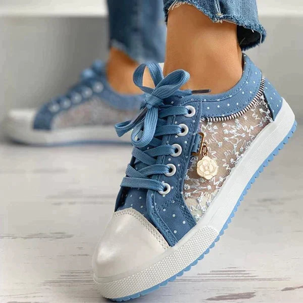 Dames Bloemen Mesh Veterschoenen Casual Comfort Wandelschoenen