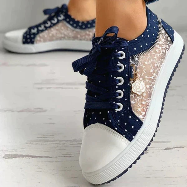 Dames Bloemen Mesh Veterschoenen Casual Comfort Wandelschoenen