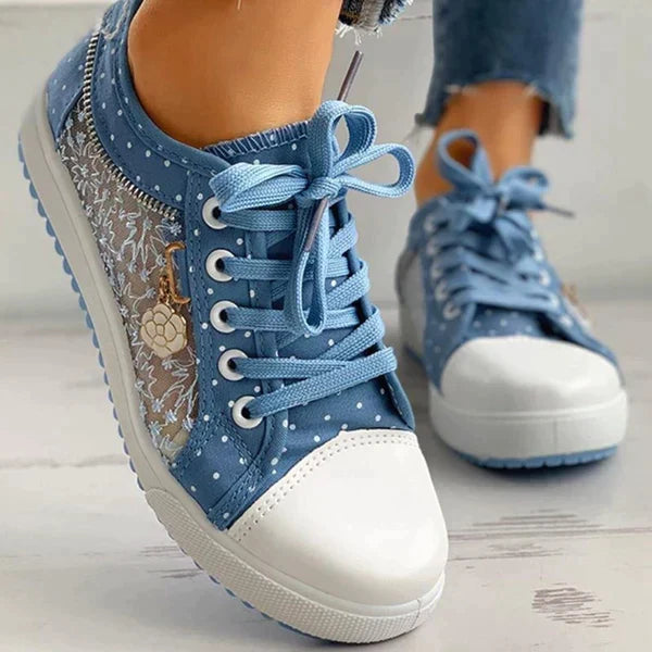 Dames Bloemen Mesh Veterschoenen Casual Comfort Wandelschoenen