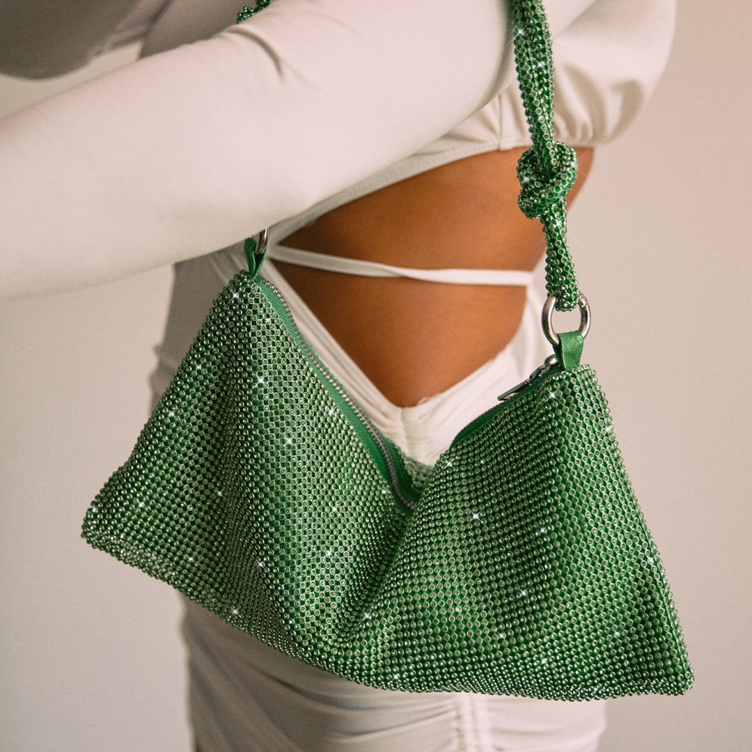 Luxe Glanzende Tas met Ketting Detail