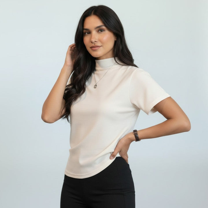 Kyra | Dames top met opstaande hals korte mouwen