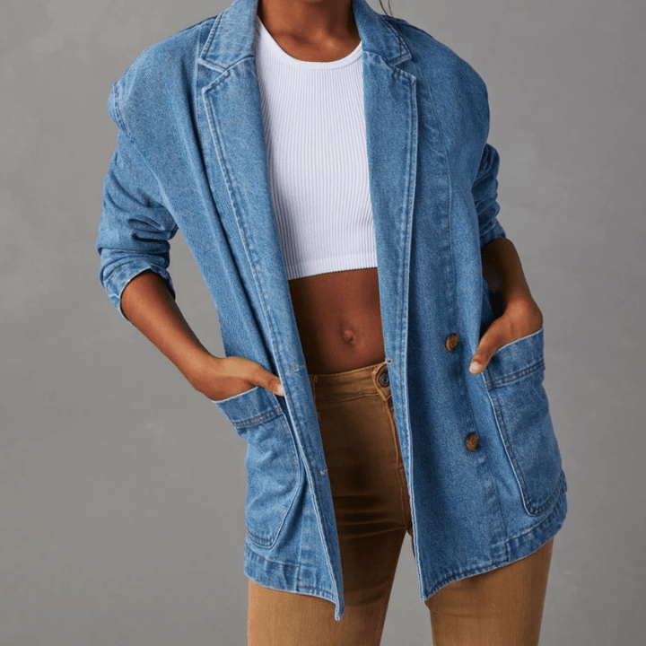 Sofia | Dames denim jack met knoopsluiting en borstzakken