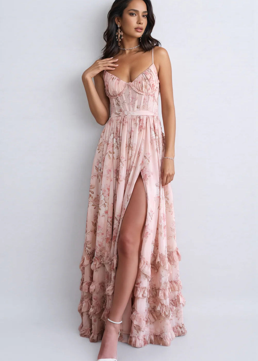 Vera | Boho Stijl Ruches Jurk Dames - Elegante A-lijn Maxi Jurk met Split