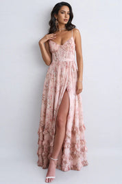 Vera | Boho Stijl Ruches Jurk Dames - Elegante A-lijn Maxi Jurk met Split