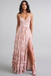 Vera | Boho Stijl Ruches Jurk Dames - Elegante A-lijn Maxi Jurk met Split