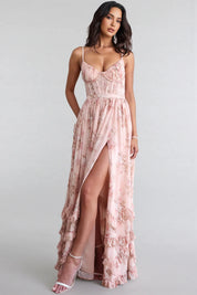 Vera | Boho Stijl Ruches Jurk Dames - Elegante A-lijn Maxi Jurk met Split