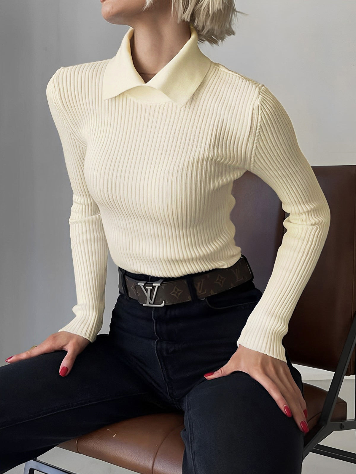 Vero | Polo Top Dames - Gebreid, Lange Mouwen
