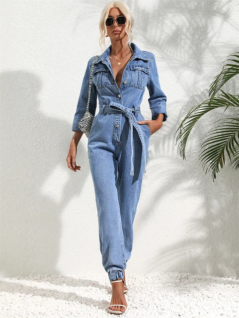 Chantal | Dames jumpsuit met ceintuur knoopsluiting