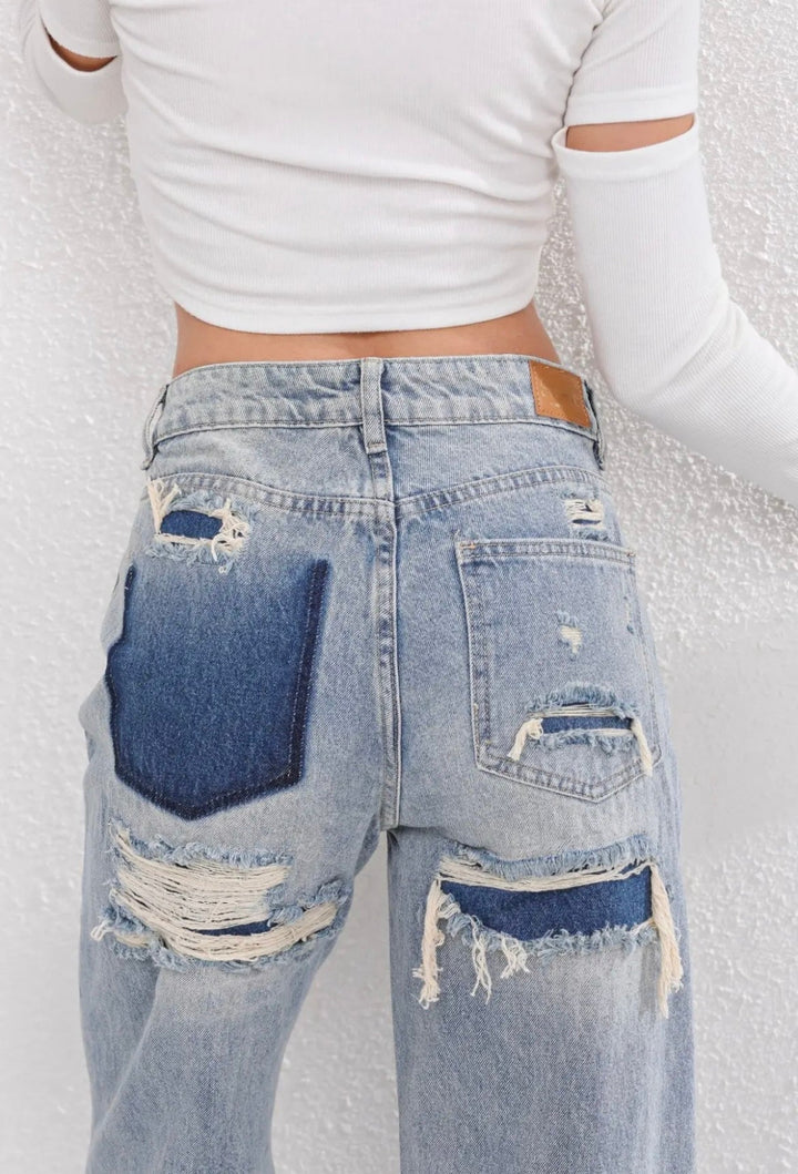 Royalty | Dames vintage ripped jeans met patchwork detail