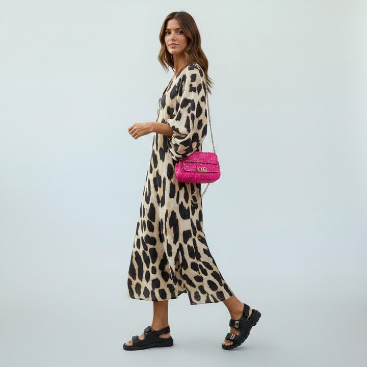 Lexi | Dames jurk met panterprint midi