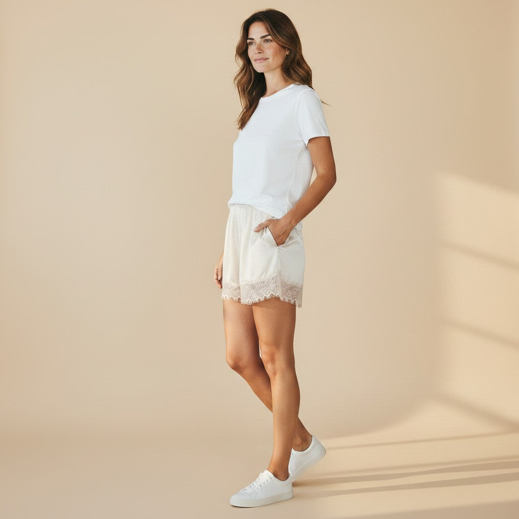 Isa | Dames Shorts met Elastische Taille Kantafwerking