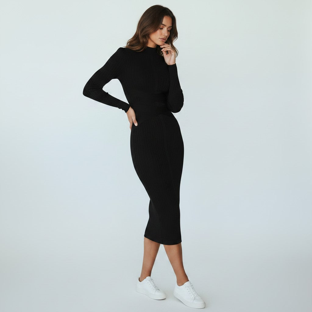Eline | Dames Midi-Jurk - Hoogwaardige Stof, Elegante Kraag, Tijdloos Design